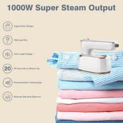 1 st Resestrykjärn, 1000W Vikbar Handhållen Mini Ångstrykjärn, 180° Roterande Handtag Strykjärn White