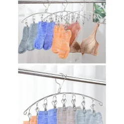 Best 4 st Rostfritt Stål Torkställning med Klämmor, Tvättlina Hängställning Vindtät Torkställning med 10 Klämmor för Underkläder