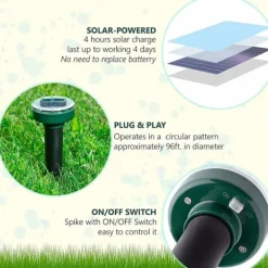 4 st solcellsdrivna mullvadsskrämmare, ultraljudsskrämmare