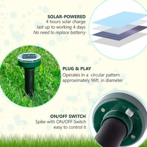 4 st solcellsdrivna mullvadsskrämmare, ultraljudsskrämmare