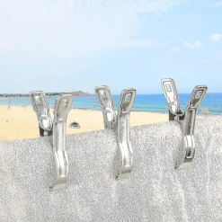 New 6 st stora strandhandduksklämmor i rostfritt stål, stora klädnypor för strandstol, stora stift för handduk, Qu