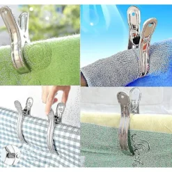 New 6 st stora strandhandduksklämmor i rostfritt stål, stora klädnypor för strandstol, stora stift för handduk, Qu