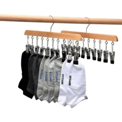 Clearance 2 st strumptorkar, klädställning i trä, vindtät klädställning med 10 klämmor för strumpor, underkläder, hattar, halsdukar, handdukar, innersulor