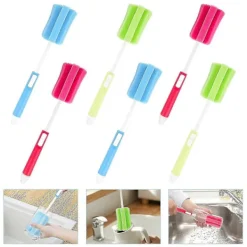 New 6 st Svampflaskborstar Justerbar Flasksvamp Rengöringsborste Långt Plasthandtag Rengöring Koppborste Mjuk Svamp