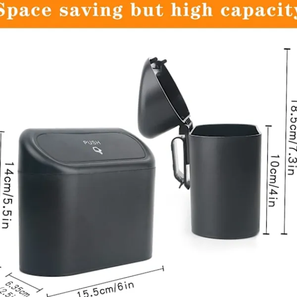 Hot 1 st (Svart) Liten Bil Papperskorg, Bil Papperskorg med Lock,