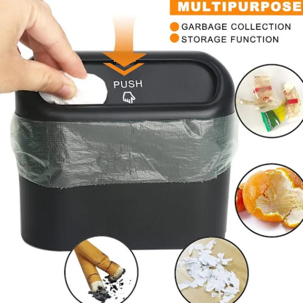 Hot 1 st (Svart) Liten Bil Papperskorg, Bil Papperskorg med Lock,