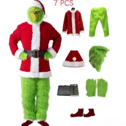 Discount 7 st The Grinch-dräkt Jul Cosplay Vuxen Jultomte-dräkt Uppsättning Kläder + Mask A-WELLNGS Endast Mask Mask only M Mask only M_max Mask only M