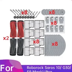 Clearance 44 st Tillbehör för Roborock Saros 10/ G30/ S9 MaxV Ultra Soprobot - Rulle, Sidoborste, HEPA-filter M
