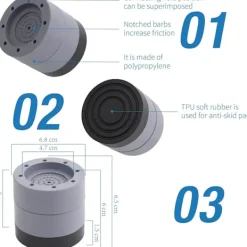 Sale 4 st Trillingsdämpare Tvättmaskin - 6 cm universella stötdämpare - förtjockade halkskyddsmattor för tvättmaskiner - halkskyddsmattor för tvättmaskiner - | Fyndiq