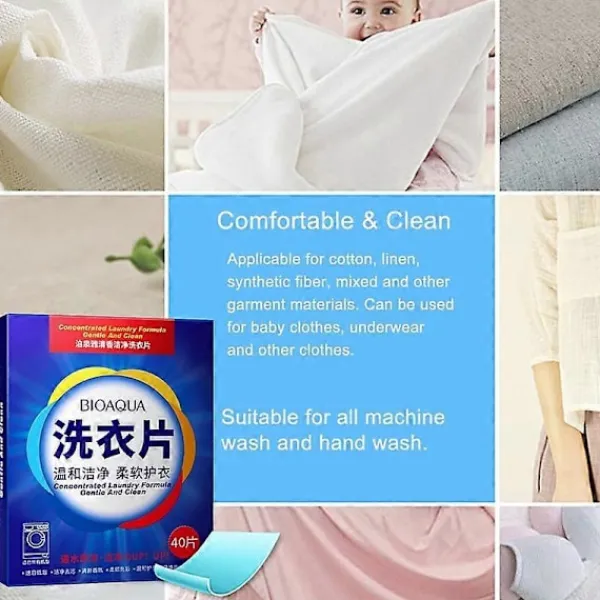 Hot 40 st Tvättmedel Ark Stark Dekontaminering Mjukgör Kläder Skonsamma Superkoncentrerade Tvättabletter för Tvättmaskin