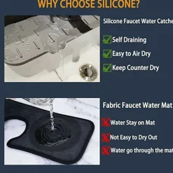 Online 2 stänkskydd för kökskran, silikonkranmatta vattenuppsamlare, grå