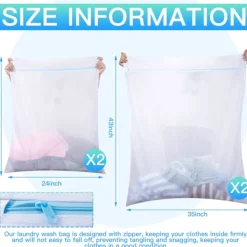 Hot 4 Stora Tvättnätspåsar, 50cm*60cm för Tvättmaskin Kläder Smutsiga Kläder Torktumlare Nät Skydd