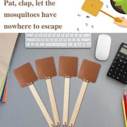 New 4 Stycken 44 cm Flugsmälla i Läder, Lång Flugsmälla, Manuell Flugsmälla med Trähandtag B