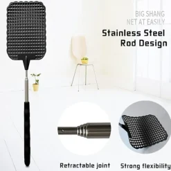 Best 3 stycken flugsmällare, teleskopiskt handtag manuell skadedjursbekämpning, bärbara myggdödare för att skydda ditt kök (svart)