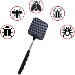 Best 3 stycken flugsmällare, teleskopiskt handtag manuell skadedjursbekämpning, bärbara myggdödare för att skydda ditt kök (svart)