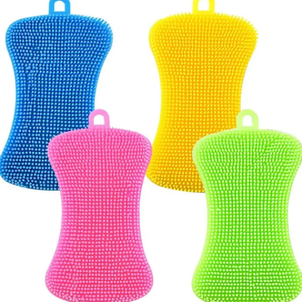 New 4 stycken (gul+blå+grön+rosa) Silikon Skrubbsvamp Disk