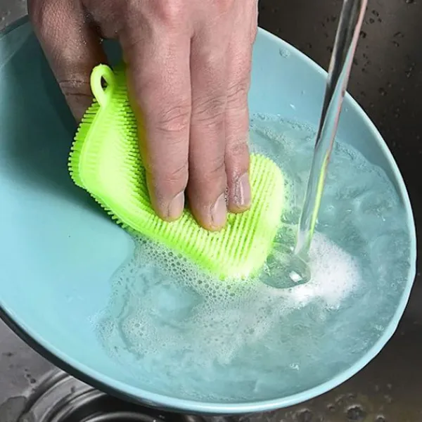New 4 stycken (gul+blå+grön+rosa) Silikon Skrubbsvamp Disk