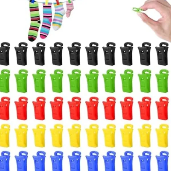 Best 50 Stycken Sock KlämmorSock Klämmor för Tvättmaskin och Torktumlare Sock Klämmor med Hängande KrokarMultifunktionell Sock Klämma Kläder