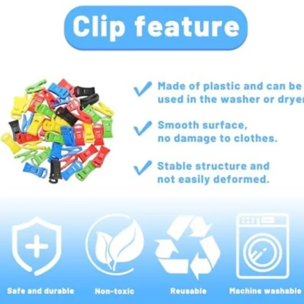 Best 50 Stycken Sock KlämmorSock Klämmor för Tvättmaskin och Torktumlare Sock Klämmor med Hängande KrokarMultifunktionell Sock Klämma Kläder