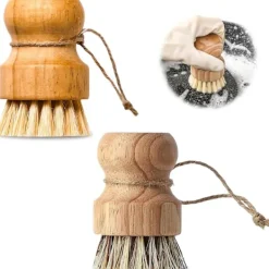 Clearance 2 Svamp- och grönsaksborstar - trä med snöre och naturlig borst - för kök och badrum