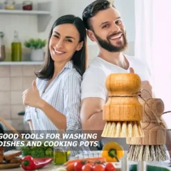 Clearance 2 Svamp- och grönsaksborstar - trä med snöre och naturlig borst - för kök och badrum