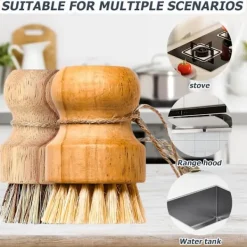 Clearance 2 Svamp- och grönsaksborstar - trä med snöre och naturlig borst - för kök och badrum