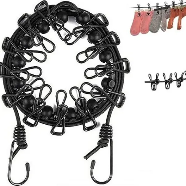 Outlet 1 svart bärbar tvättlina, elastisk tvättlina, justerbar