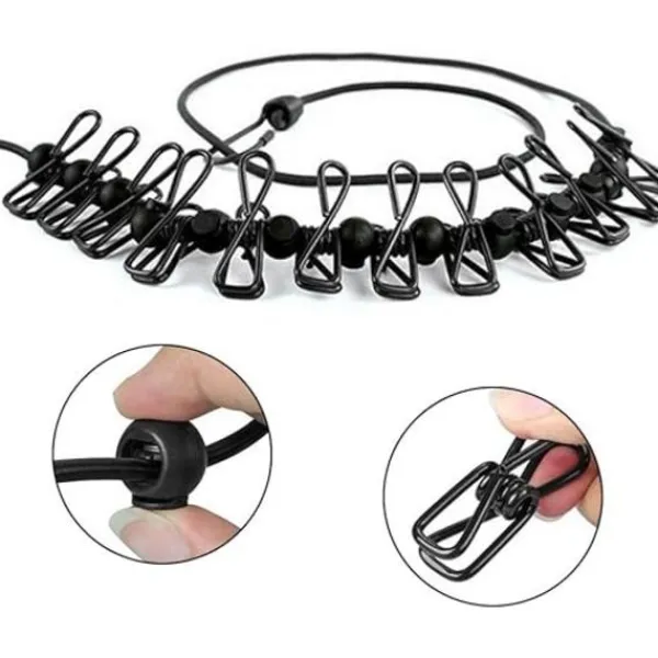 Outlet 1 svart bärbar tvättlina, elastisk tvättlina, justerbar