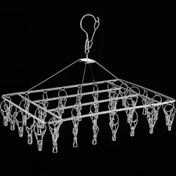 New 1 Torkställning i rostfritt stål, rektangulär vindtät strumphängare för flera ändamål, levereras med 40 klämmor