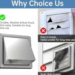 New 4 tums Torktumlare Ventilationslucka Utomhusvägg med Dämpad Återgångsspärr, Extern Utsugsventil Vägg, Rostfri Ventilationslucka - XinHan