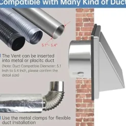 New 4 tums Torktumlare Ventilationslucka Utomhusvägg med Dämpad Återgångsspärr, Extern Utsugsventil Vägg, Rostfri Ventilationslucka - XinHan