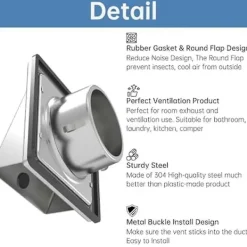 New 4 tums Torktumlare Ventilationslucka Utomhusvägg med Dämpad Återgångsspärr, Extern Utsugsventil Vägg, Rostfri Ventilationslucka - XinHan