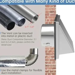 Hot 6 tums torktumlare ventilationsskydd för utomhusvägg med dämpad backventil, extern utsugsventil för vägg, ventilationsskydd i rostfritt stål