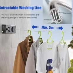 New 2 x 5M Retractable Tvättlina, Väggmonterad Retractable Line wit