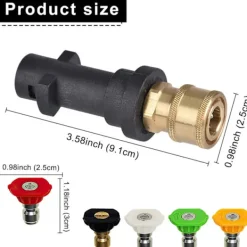 Online Adapter för högtryckstvätt till Karcher K2 K3 K4 K5 K6 K7, Karcher snabbkoppling med 5 munstycken med olika vinklar, 1/4 tum 2,5 GPM 3000 PSI