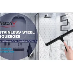 Clearance EURL Allround Duschskrapa: 25 cm Blad, Hållbart Rostfritt Stål, Ergonomiskt Handtag, Självhäftande Förvaringskrok, Rengöring Utan Ränder, Multi-Yta