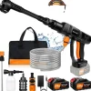 Best OEM Auto Sladdlös Högtryckstvätt, 6-i-1 Justerbar Munstycke, 270L/min Vattenflödeshastighet,2x 3.0Ah Batteri, Batteridriven