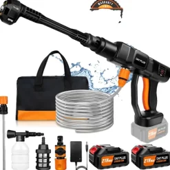 Best OEM Auto Sladdlös Högtryckstvätt, 6-i-1 Justerbar Munstycke, 270L/min Vattenflödeshastighet,2x 3.0Ah Batteri, Batteridriven