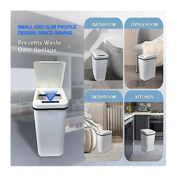 Hot Automatisk Beröringsfri Badrumspapperskorg med Lock Vit Smal Smal Plast Smart Rörelsesensor