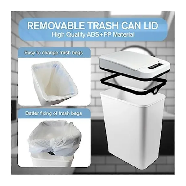 Hot Automatisk Beröringsfri Badrumspapperskorg med Lock Vit Smal Smal Plast Smart Rörelsesensor