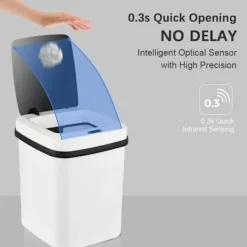 New Automatisk soptunna med stor kapacitet på 13 liter med beröringsfri luktskydd med rörelsesensor, 3 öppningslock för kök, sovrum, badrum