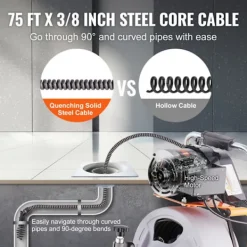 Hot DUOKU Avloppsrengöringsmaskin-- 75FT x 3/8 Tum- Bärbar Avloppsorm- för rör från 2