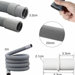Discount Avloppsslang för tvättmaskin, 2 m förlängning med klämma - Avloppsslang för diskmaskin - Retraktil avloppsslang, avloppsslangsförlängning.