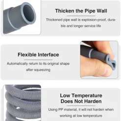 Discount Avloppsslang för tvättmaskin, 2 m förlängning med klämma - Avloppsslang för diskmaskin - Retraktil avloppsslang, avloppsslangsförlängning.