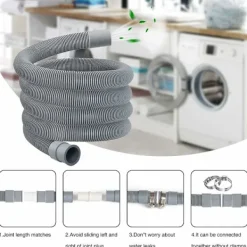 Discount Avloppsslang för tvättmaskin, 2 m förlängning med klämma - Avloppsslang för diskmaskin - Retraktil avloppsslang, avloppsslangsförlängning.