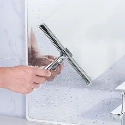 Badrumsdusch Squeegee Klar Glasväggsrengörare Badrum Rostfritt Stål Med Sugkoppsförvaring - 10 tum, Krom