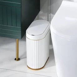 Outlet Badrumspapperskorg med lock, automatisk papperskorg, smal smart papperskorg, 8 liters smal rörelsesensor papperskorg för sovrum, badrum, kontor