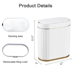 Outlet Badrumspapperskorg med lock, automatisk papperskorg, smal smart papperskorg, 8 liters smal rörelsesensor papperskorg för sovrum, badrum, kontor