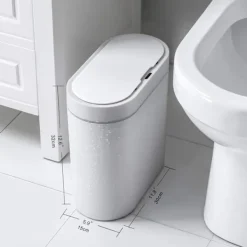 Best Badrumssopkorg, 2,5 gallon vattentät rörelsesensor liten badrumssopkorg med lock, 9,5 liter smal plast smal sopkorg för sovrum, vit