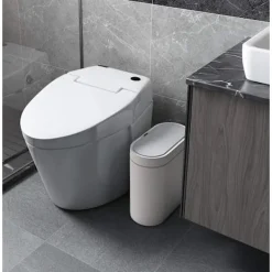 Best Badrumssopkorg, 2,5 gallon vattentät rörelsesensor liten badrumssopkorg med lock, 9,5 liter smal plast smal sopkorg för sovrum, vit